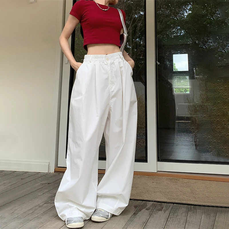 Высокая талия Повседневный стиль белые ретро парашютные брюки-султанки японские