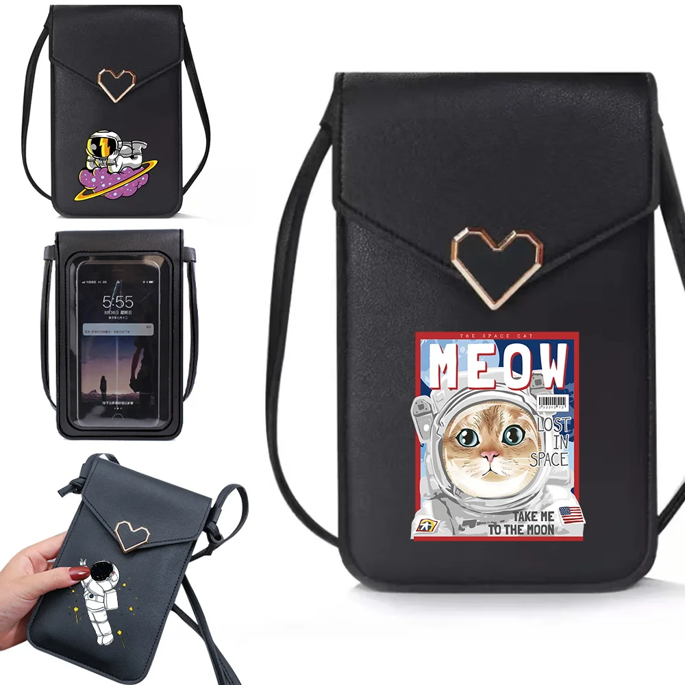 

Mobile Phone Shoulder Bag Women Messenger Bags Hang Astronaut Series PrintNeck Coin Purse Vertical Handbag Mini Crossbody Pouch