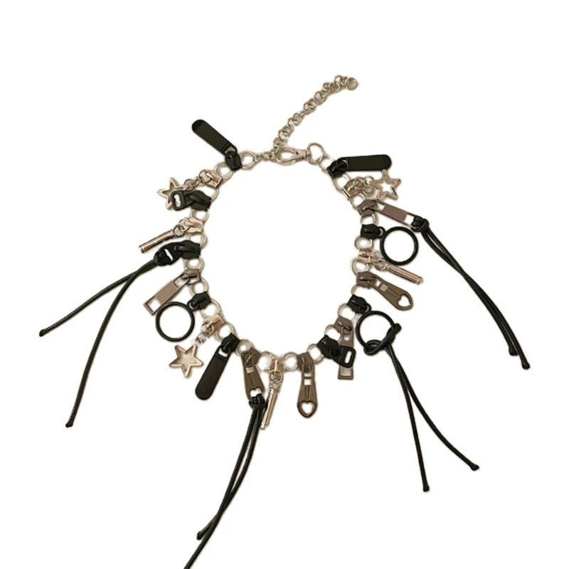 Ожерелье на молнии в стиле киберпанк острые цепочки ключицы колье хип-хоп