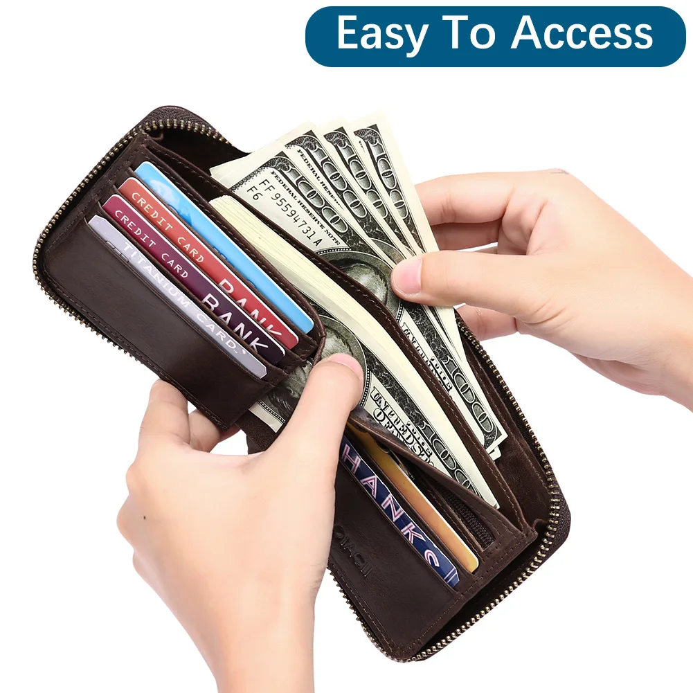 Leather Wallet Short Casual Leather Wallets Men Money Bag Driver's License Multi-Card Slot Credit Card Holder Zipper Coin Purses