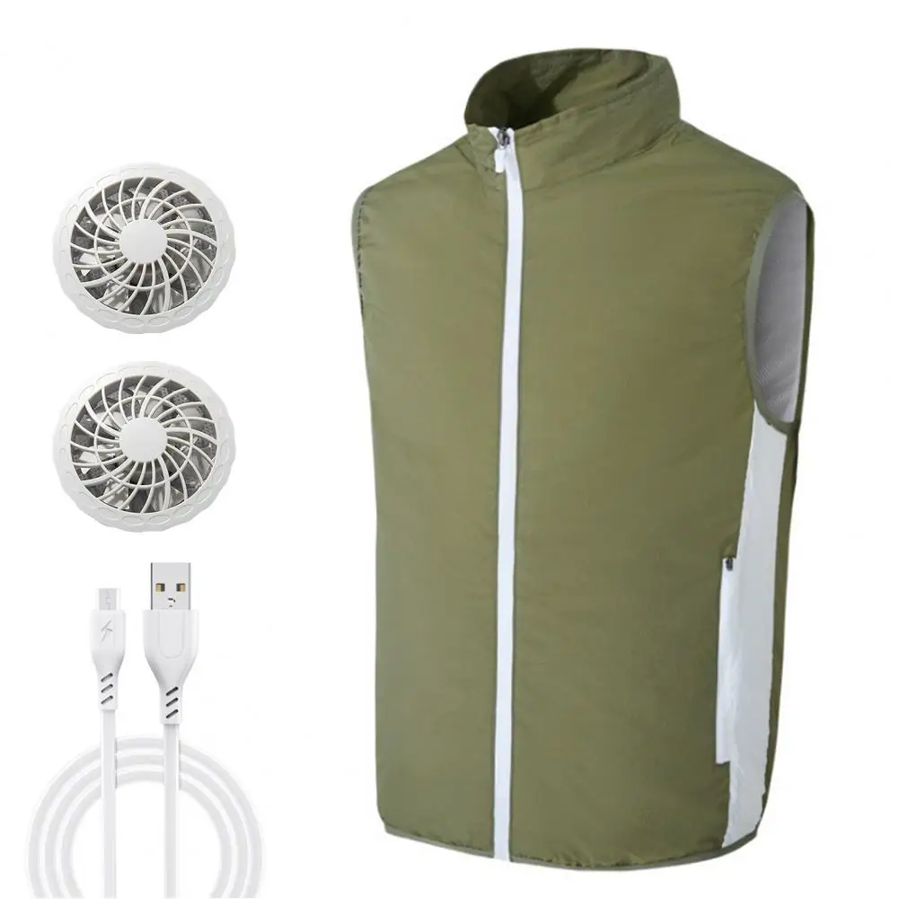 

Air Conditioning Clothing Sleeveless Stand Collar Zipper Camouflage Print Fan Cooling Vest for Outdoor