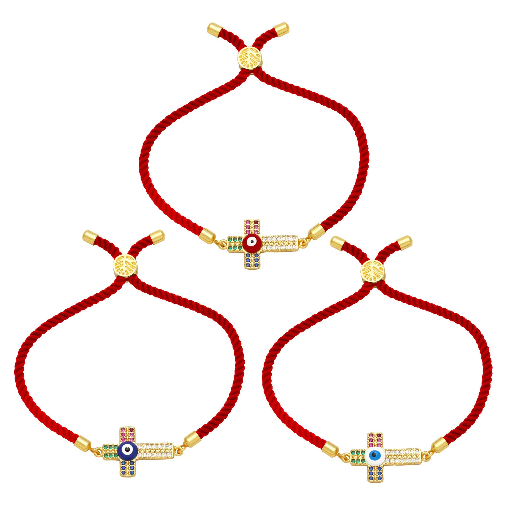 

Женский браслет с подвеской в виде креста, браслет с разноцветными камнями из кубического циркония, позолоченный латунный эмалевый глаз, красный веревочный браслет, ювелирные изделия в подарок