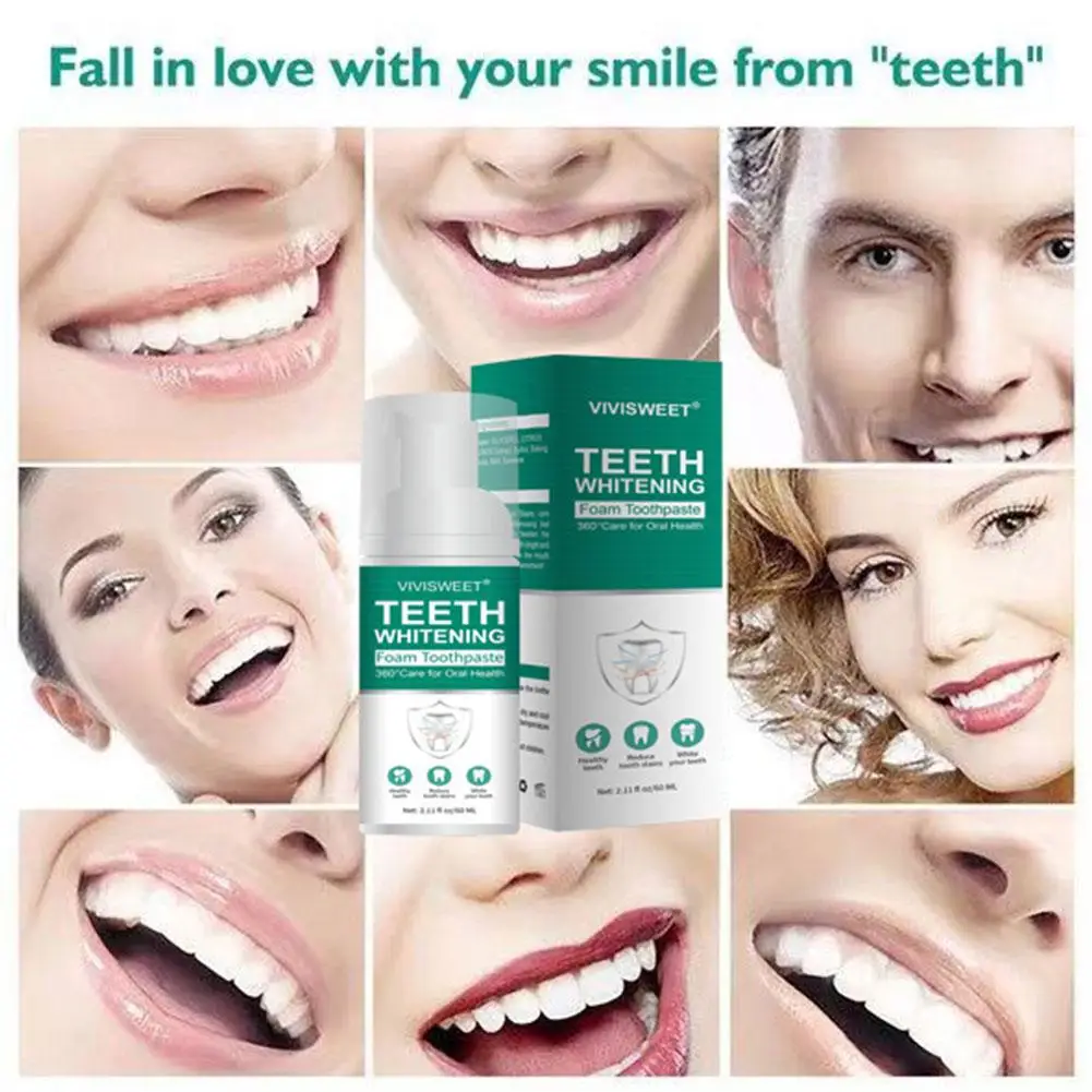 

60ml Foam Whitenings Toothpaste Mousse Foam Remove Plaque Cleaning Whitening Gingival Tooth Oral Stain Prevention Teeth H5Y4