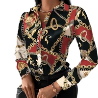 fashion chain leopard printed lady office shirt elegant turn down collar blouse casual button long sleeve new autumn women tops