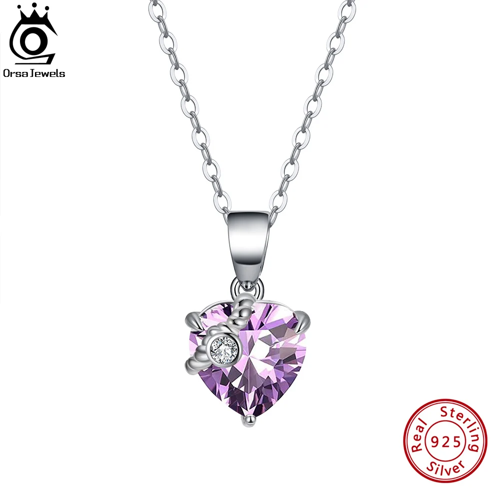 

ORSA JEWELS Стерлинговое Серебро 925 пробы 12 цветов кулон в виде сердца с камнем рождения ожерелье с цирконием Ювелирные изделия Подарки для женщи...