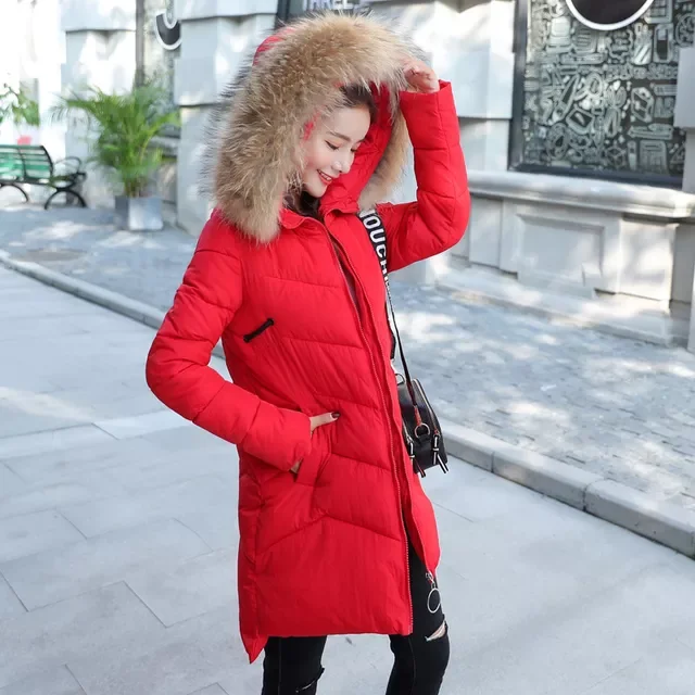 New2022 new mid long clothes women's Down parka version slim hooded big hairy collar down cotton jacket batch