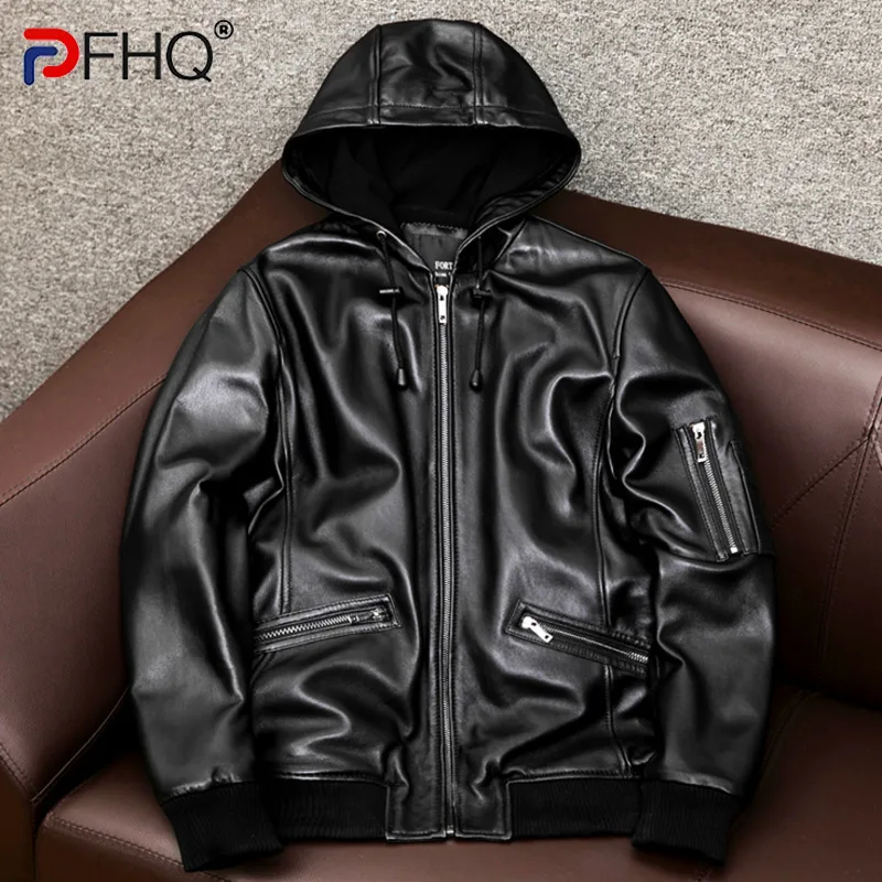 

PFHQ Zipper Hooded Design Leather Jackets Autumn Men's Handsome Solid Color Outdoor Haute Quality Niche PU Darkwear Coat 21Z1732