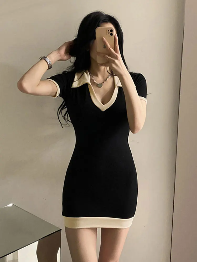 

Простое летнее платье для женщин, облегающие контрастные женские мини-платья, вязаные Повседневные Вечерние халаты, женская одежда, платья