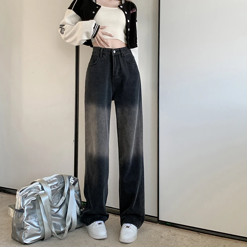 

2022 Autumn Casual Loose Wide Leg Denim Tie Dye High Waist Jeans Women's Pants Harajuku Fashion Streetwear Y2k Clothing