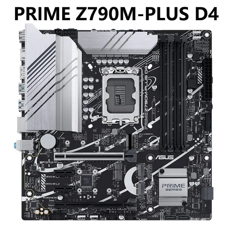 Материнская плата ASUS PRIME Z790M-PLUS D4 LGA 1700 Intel 12th и 13-го поколения MicroATX PCIe 5,0, 3xM.2 слота, 10 + 1 DrMOS,DDR4,1 ГБ LAN,USB 3,2 Материнская плата ASUS PRIME Z790M-PLUS D4 LGA 1700 Intel 12th и 13-го поколения MicroATX PCIe 5,0, 3xM.2 слота, 10 + 1 DrMOS,DDR4,1 ГБ LAN,USB 3,2
