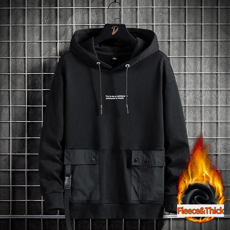 Мужская Флисовая Толстовка с капюшоном осенне-зимний Свободный пуловер новинка