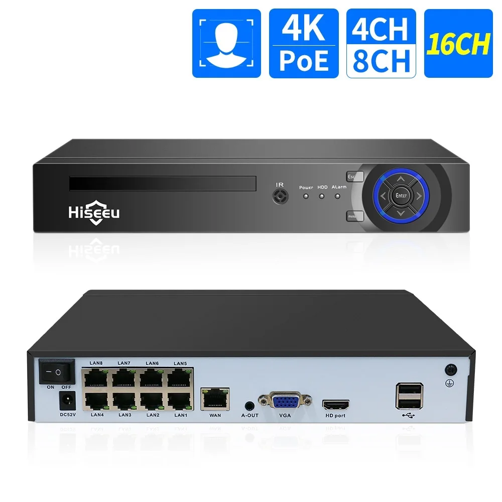 

Видеорегистратор H.265 + 4CH 10CH 16CH POE NVR для IP-камер видеонаблюдения Система видеонаблюдения 5MP 8MP 4K Аудио видеорегистратор с функцией распознава...