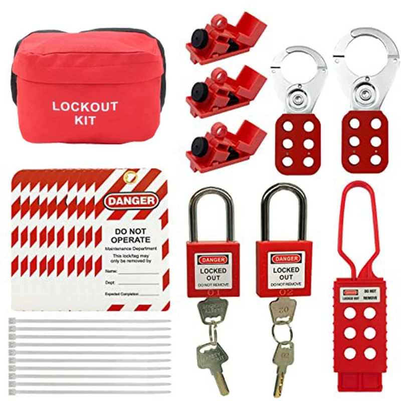 

1 Pair Lock Out Tag Kits With Hasps Plastic For Great Addition To Machinery, Electrical Equipment, Industrial Work, And More.