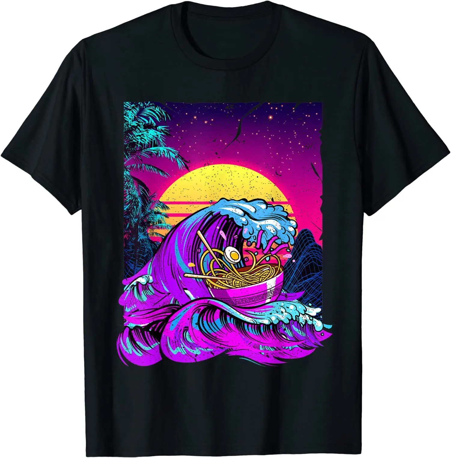 

Vaporwave Anime Japanese Great Wave Ramen O-Neck Cotton T Shirt Men Casual Short Sleeve Tees Tops Harajuku Streetwear