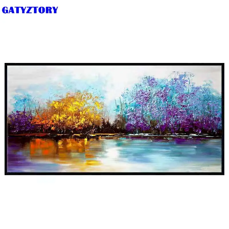 

RUOPOTY Painting By Numbers For Adults With Frame Number Paiting Tree Scenery Painting Calligraphy Handicaft Art Crafts Gift