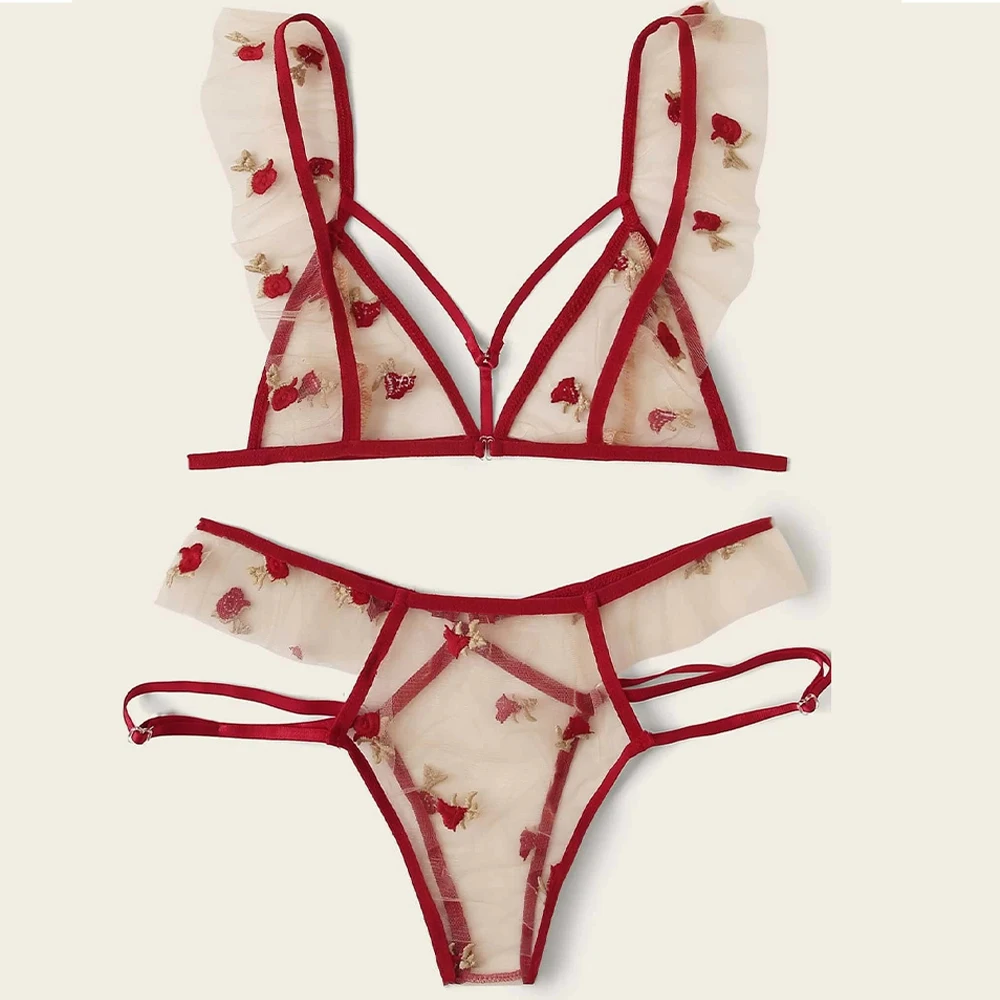 Женский сексуальный комплект нижнего белья с цветочной вышивкой ...