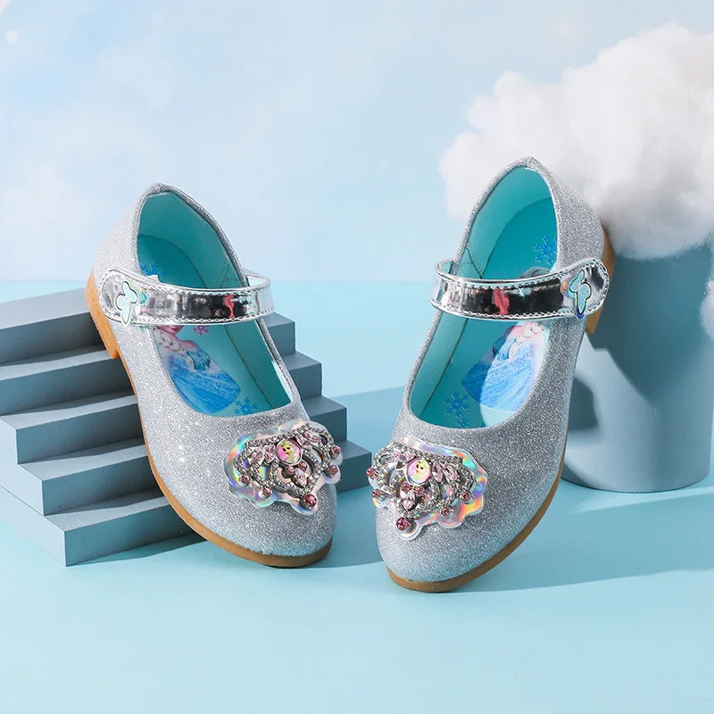 Женские кожаные туфли Diseny обувь принцессы Эльзы с кристаллами на мягкой подошве