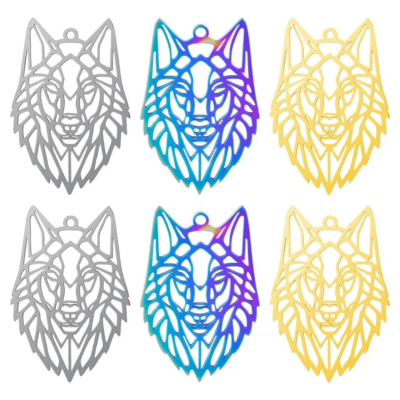 

WZNB 4Pcs Ethnic Tribe Hollow Wolf Head Charms for Jewelry Making Stainless Steel Pendant Necklace Accessories Diy Material