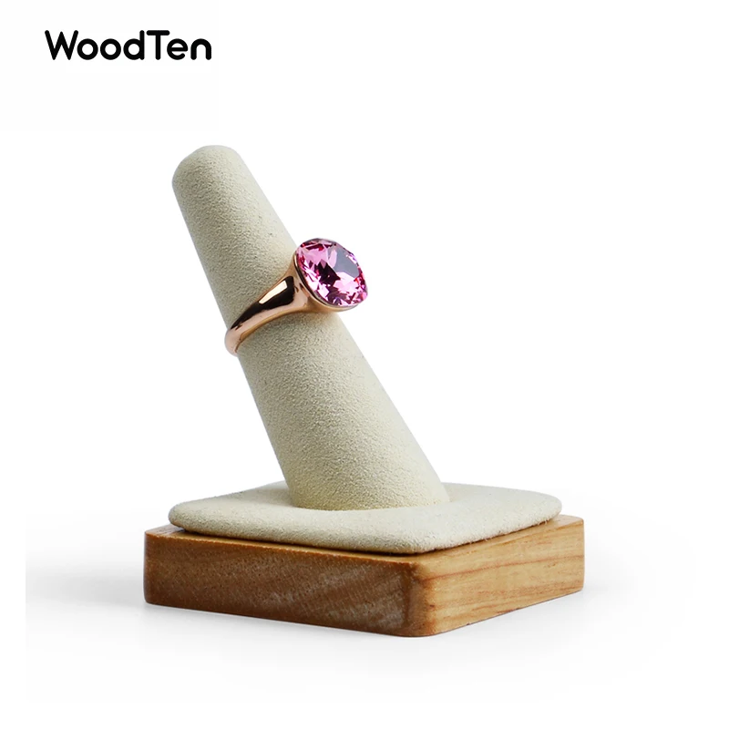 

WoodTen Finger Shape Solid Wood Ring Display Stand with Microfiber Single Ring Holder for Jewelry Exhibition