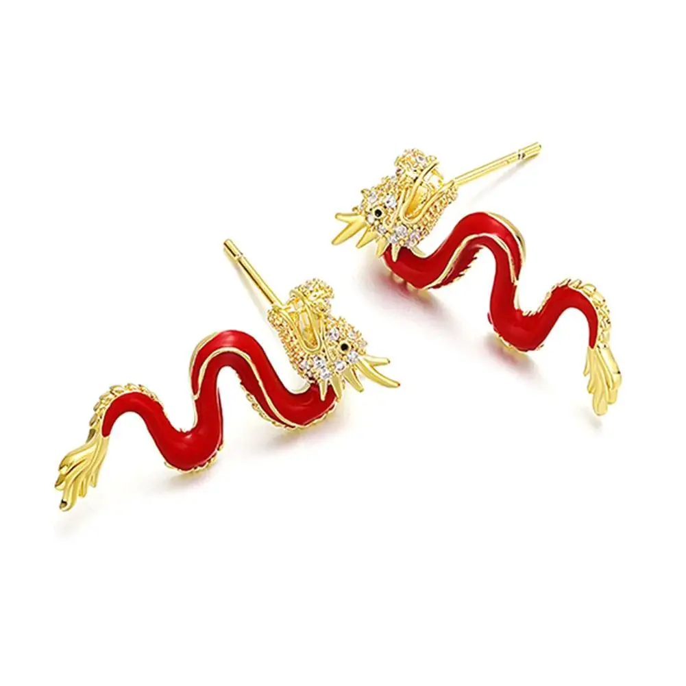 Китайский Новый год Серьги с красным драконом новогодние китайские серьги для