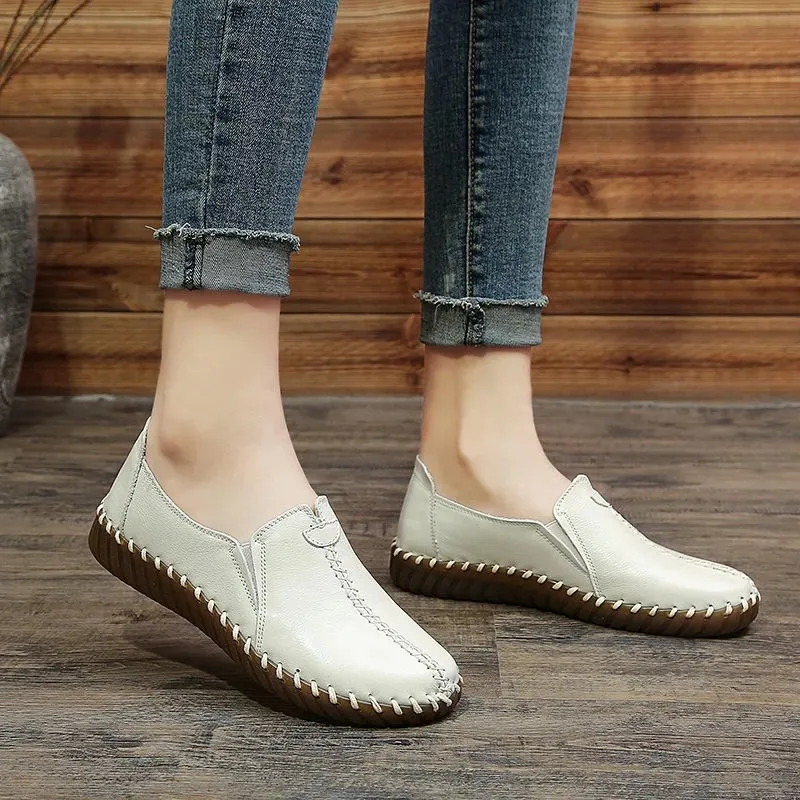 Red Hollow Out Flats For Women Genuine Leather Loafers Breathable Flat Shoes Ladies White Loafers Women's Ballet Flats Moccasins