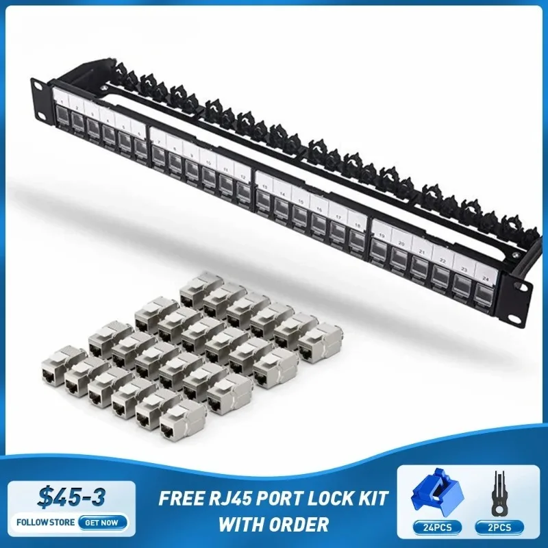 Фото Патч-панель на 24 порта RJ45 с экранированием и заглушками для Keystone Jacks/Keystone Coupler, для установки в стойку или на стену №1