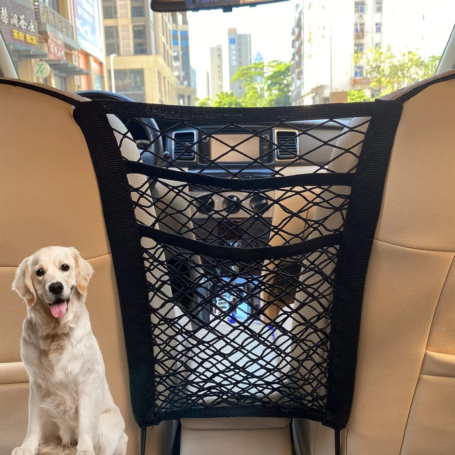 

3-Layer Car Mesh Organizer Seat Back Net Bag Barrier of Backseat Pet Kids Cargo Tissue Purse Holder Driver Storage Netting Pouch