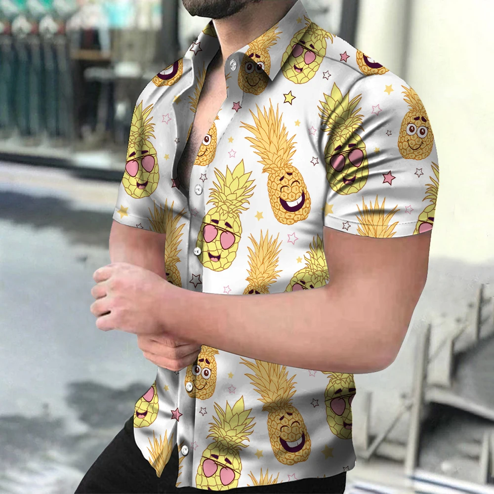 Summer Men's Lapel Shirt Short Sleeve Blouse 3d Print Fruit Pattern Hawaiian Shirt  Latest Fashion Beach Holiday Casual Tops 5xl