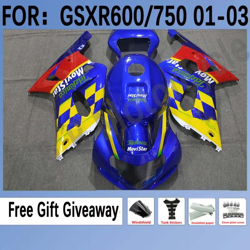 

Новинка Обтекатели для пресс-форм ABS для GSXR600 750 GSXR 600 K1 2001 2002 2003 01 02 03 комплект обтекателей для кузова синий желтый
