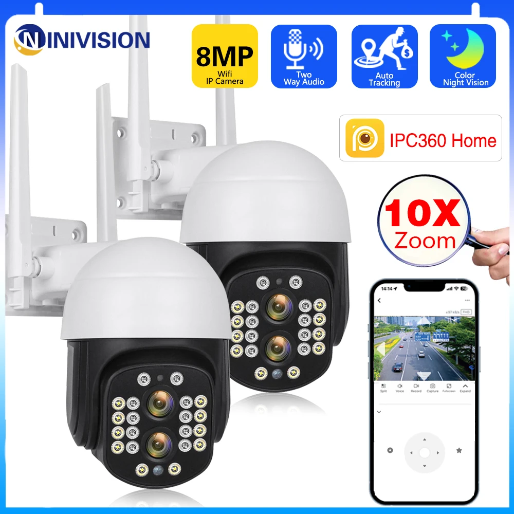 

8MP Dual Lens IP Camera 1080P HD WIFI Wireless PTZ Camera 4K 10X Zoom Security Camera Motion Dtection Waterproof Surveillance