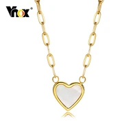 vnox dainty shell heart necklaces for women summer holiday gift jewelry gold color stainless steel paperclip chain collar