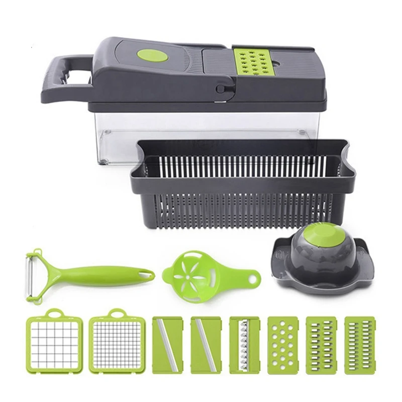 

Vegetable Chopper 12-In-1 Veggie Chopper Spiralizer Vegetable Slicer Food Chopper With Container Fruit Dicer