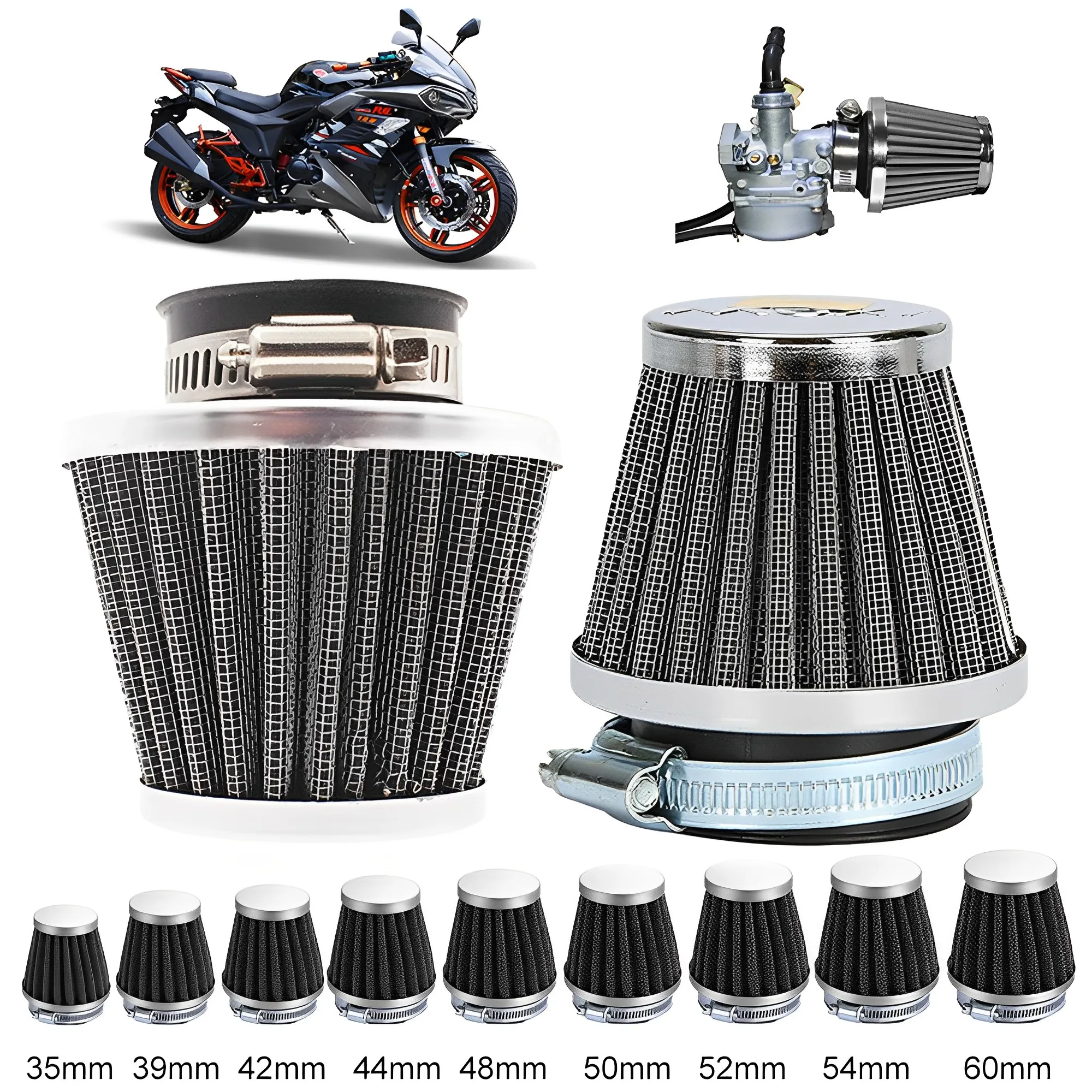 

Universal Motorcycle Air Filter Element Auto Mushroom Head Pod Cleaner Double Foam Filter 35-60mm Moto Replacement Accessories