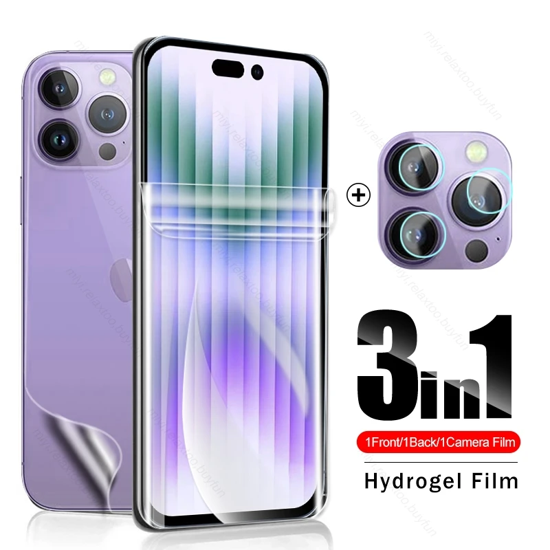 

3In1 Front Back Hydrogel Film for Iphone 14 Pro Max Screen Protectors Not Glass On I Phone 14 Iphone14 ProMax 14Max Camera Glass