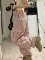 weiyao korean fashion pink hippie baggy joggers women drawstring low waist y2k straight cargo pants casual dance trousers