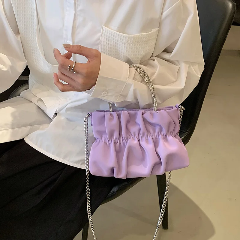 

Fashion Chain Small Square Bag High Quality Women's Handbag Designer Pleated One Shoulder Crossbody Bag Mini Makeup Bag Purses