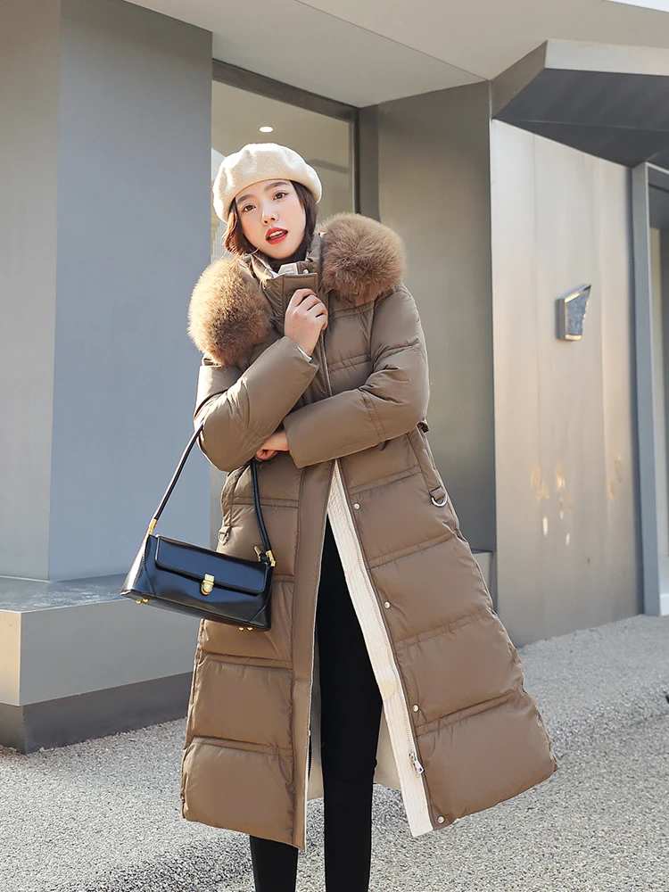 Parka Coat Extra Long Winter Jacket Women Hooded Pocket Zipper Female Lady Windbreaker Overcoat Casual Outwear Clothing Quilted