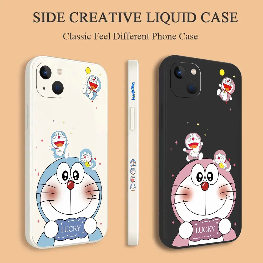 

Doraemon Phone Case For iPhone 15 14 13 12 11 Pro XS Max Mini X XR SE 7 8 6 6S Plus Colour Liquid Silicone Cover Cqoues Fundas