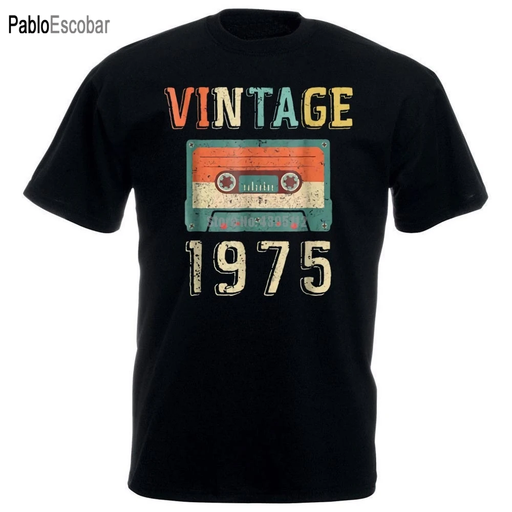 

43Rd Birthday Gift Vintage 1975 43 Years Old Mixtape T Shir Design T Shirt Men'S High Quality male black t-shirt cotton teeshirt