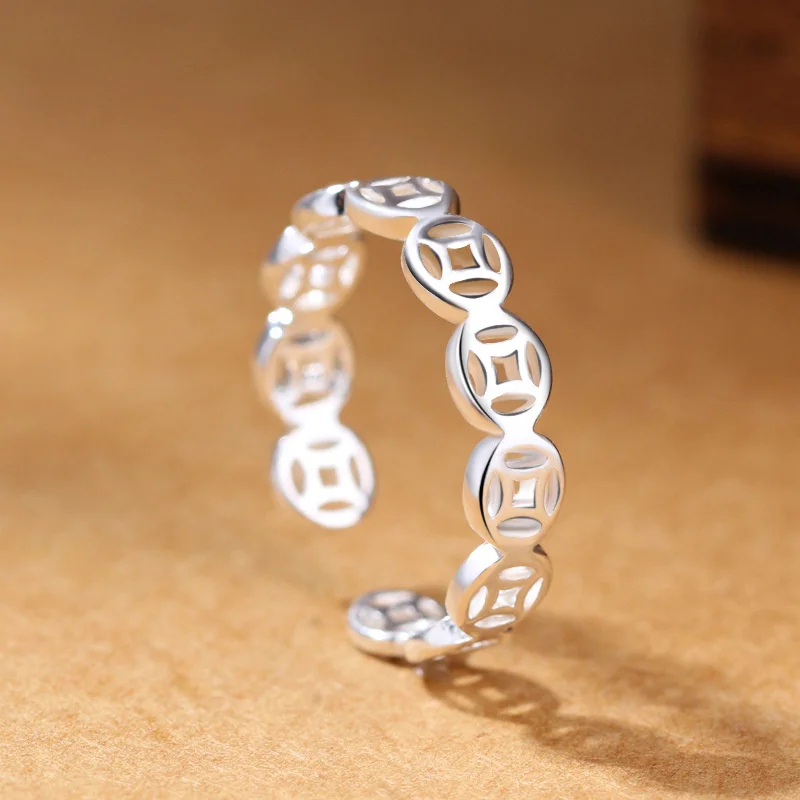 Открытое кольцо из стерлингового серебра 999 пробы мужское и женское модное полое