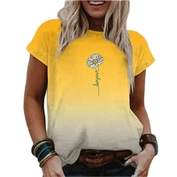 womens t shirt with sunflower floral print vintage clothes short sleeved round neck fashion fabric summer new womens t shirt