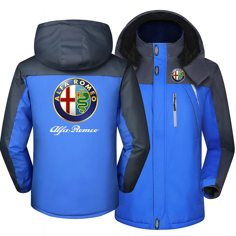 

New Winter Fashion Men's Alfa Romeo Logo Fleece Waterproof Jackets Thicken Hoodies Zipper Warm High Quality Outwear