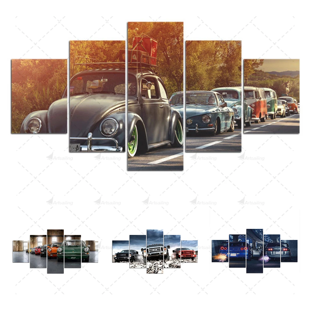

5 Panels Classic Car Canvas HD Prints Painting Poster Pub Bar Garage Living Room Home Decor