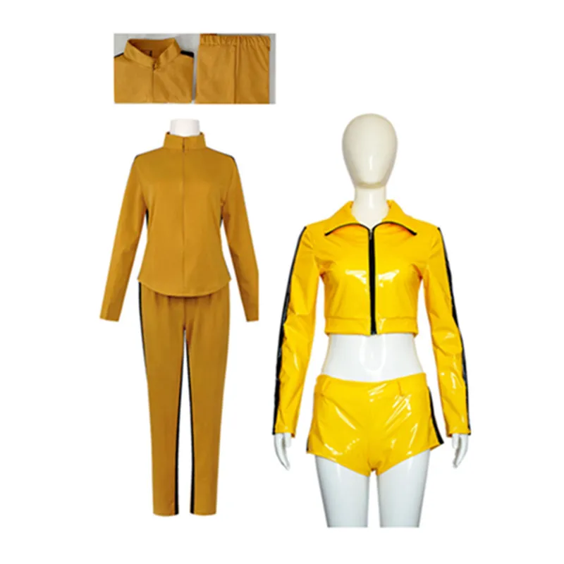 Kill Bill The Bride Cosplay Costume Yellow Coat Shorts Adult Women Shirt Pants Outfits Halloween Carnival Rolepaly Suit
