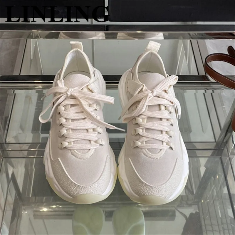 

Женские кроссовки на толстой подошве, белые или черные кроссовки с вулканизированной подошвой, на шнуровке, повседневная обувь для тренировок, 2023