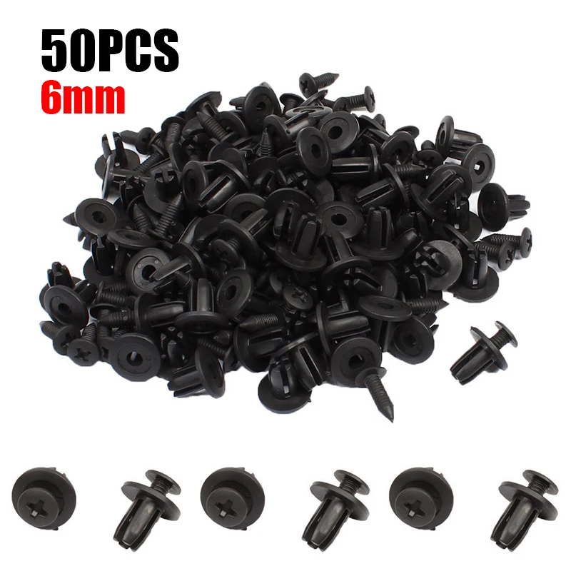 

50pcs 6mm Hole Auto Fastener Car Clips Push Retainer Pin Rivet Bumper Door Trim Panel Retainer Fastener Kit For Toyota Honda