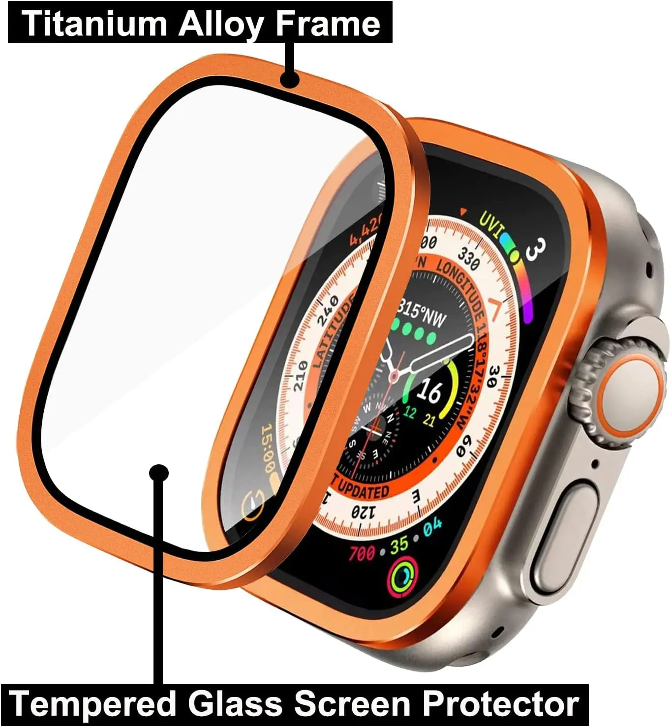 Фото Закаленное стекло для Apple Watch Ultra 3 2 1 49 мм Защитная пленка для экрана от царапин HD Металлический бампер Полная пленка для IWatch Ultra 49 мм №4