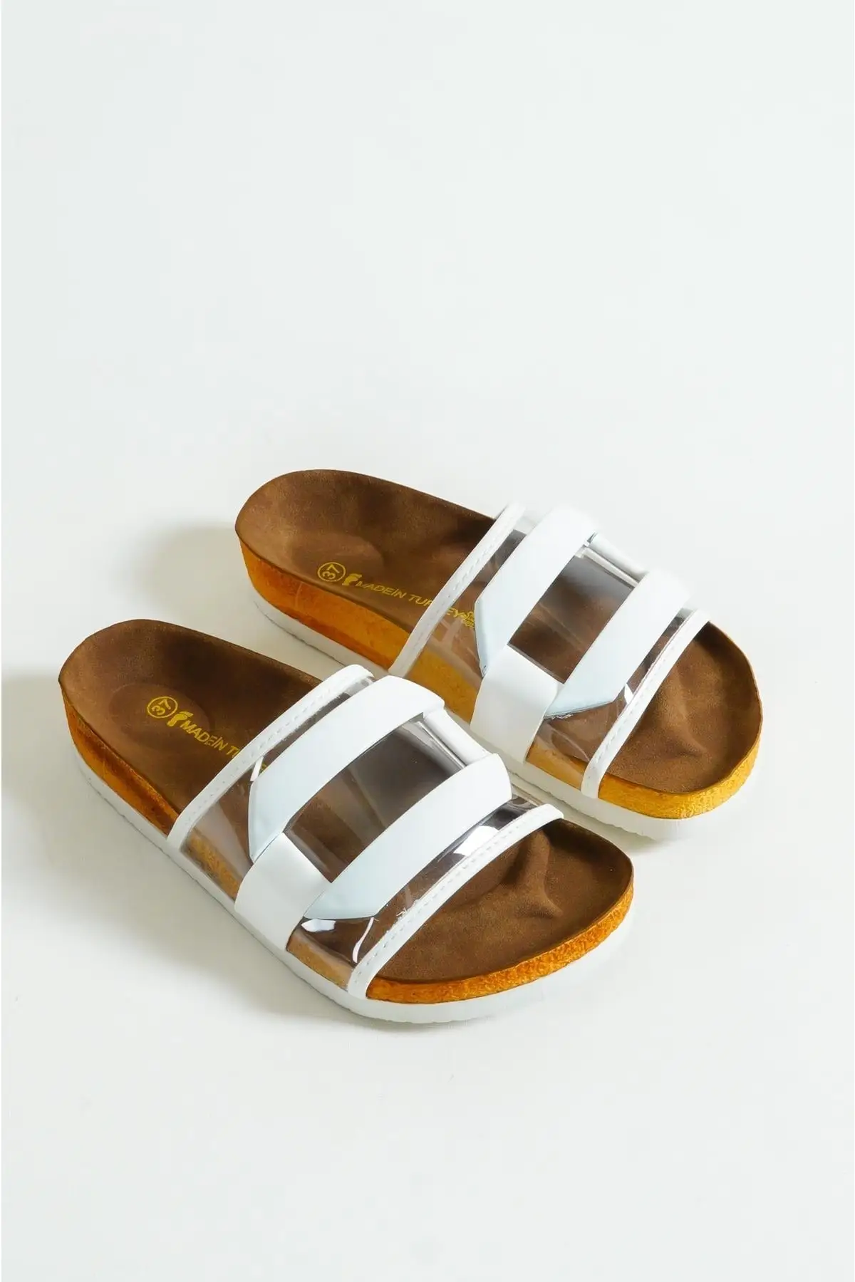 

Women white buckle single band slippers sandals 005