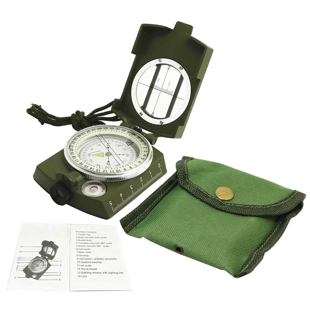 

Camping Hiking Durable Outdoor Compass Survival Lensatic Sighting Mini Gift Multifunctional Tool Portable Luminous Emergency