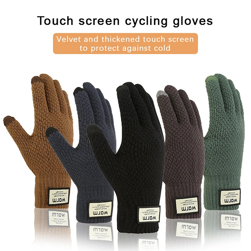 

Cycling Knitted Gloves Men Touch Screen Padded And Thickened To Keep Warm And Cold Woolen Winter Windproof Can Touch Screen